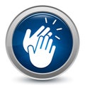 Hands clap icon starburst shiny blue round button illustration design concept