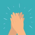 Hands clapping, applauding or ovation applause flat vector illustration on blue background. Congratulation applause