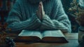 The Prayer Over Bible.AI generated image Royalty Free Stock Photo