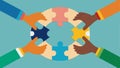 Hands clasped at the wrists in a circle representing unity around a puzzle piece emblem symbolizing diversity fitting Royalty Free Stock Photo