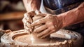 Hands and clay in motion on a potters wheel