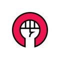 Hands clenched logo design, revolution proletarian protest icon, fist male hand symbol, international labour day logo - Vector Royalty Free Stock Photo