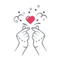 Hands clicking fingers and heart, vector illustration