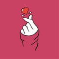 Hands clicking fingers and heart, vector illustration