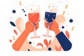 hands clinking wine glasses. Celebration toast. Generative ai