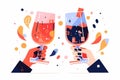 hands clinking wine glasses. Celebration toast. Generative ai