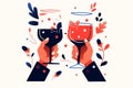 hands clinking wine glasses. Celebration toast. Generative ai