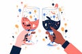 hands clinking wine glasses. Celebration toast. Generative ai