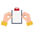 Hands with clipboard checklist isolated icon
