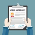 Hands Clipboard Woman Labor Agreement