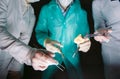 Hands close-up of surgeons holding medical instruments. The surgeon makes an operation Royalty Free Stock Photo