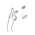 Hands closes the face of young woman, gestures line art, linear hipster girls face