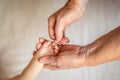 Hands closeup. Mom and her Child. Happy Family concept. Beautiful conceptual image of Maternity. hands of young great-grandson and