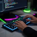 Hands coding on illuminated keyboard Royalty Free Stock Photo
