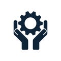 Hands with cog wheel or gear icon