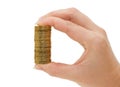 Hands with coins isolated on white Royalty Free Stock Photo