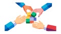 Hands Collaboratively Building with Colorful Blocks, vector design Generative AI Royalty Free Stock Photo
