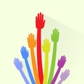 Hands Colorful Palms Up Concept Long Arm Flat