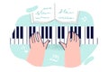 Hands of composer playing piano and learning notes for performance at instrumental music concert Royalty Free Stock Photo