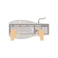 Hands on computer keyboard, people working with computer, top view vector Illustration isolated on a white background Royalty Free Stock Photo