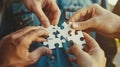 Hands Connecting Jigsaw Puzzle Pieces.AI generated image Royalty Free Stock Photo
