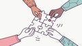 Hands Connecting Puzzle Pieces, Teamwork and Solution, vector design Generative AI Royalty Free Stock Photo