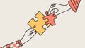 Hands Connecting Puzzle Pieces, Teamwork and Solutions, vector design Generative AI Royalty Free Stock Photo