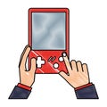 Hands with console video game retro portable Royalty Free Stock Photo