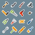 Hands with construction tools worker equipment house renovation handyman vector illustration. Royalty Free Stock Photo