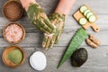 Hands with cosmetic mask on the table at the beautician Royalty Free Stock Photo