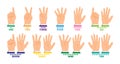 Hands count with fingers. Cartoon counting from one to ten, showing numbers, using hands gestures. Ten number dotted