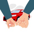 Hands couple with red car design vector illustration