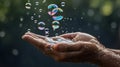 Hands Covered in Soap Bubbles with Water Splashing, Showing Proper Handwashing Practices