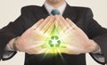 Hands creating a form with recycling sign Royalty Free Stock Photo