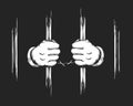 Hands in Cuffs Holding Prison Bars Royalty Free Stock Photo