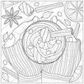 Hands and a cup with coffee. Drink in hand. Coloring book antistress for children and adults