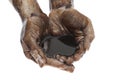 Hands cupped with black heavy fuel Royalty Free Stock Photo