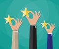 Hands of customers placing rating stars