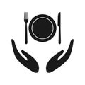 Hands and cutlery, silhouette. Food concept