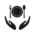 Hands and cutlery, silhouette. Food concept