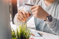 Hands cutting credit card with scissors Royalty Free Stock Photo