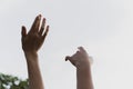 Hands of dancing friends at a party, close-up. Music festival at sunset Royalty Free Stock Photo