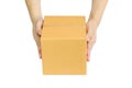 Hands delivery a cardboard box Royalty Free Stock Photo