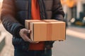 Hands delivery man package. Generate Ai