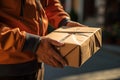 Hands delivery man parcel. Generate Ai