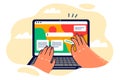 Hands of designer creating new website or software using Drag and Drop technology on laptop