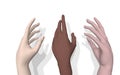 Human hands of different races are drawn to the heart. Palms light skin, dark skin, Asian skin. 3D rendering