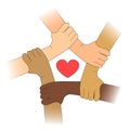 Hands of different races with heart