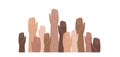 Hands of different skin colors raised up Royalty Free Stock Photo