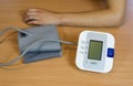 Hands and digital blood pressure measurement Royalty Free Stock Photo